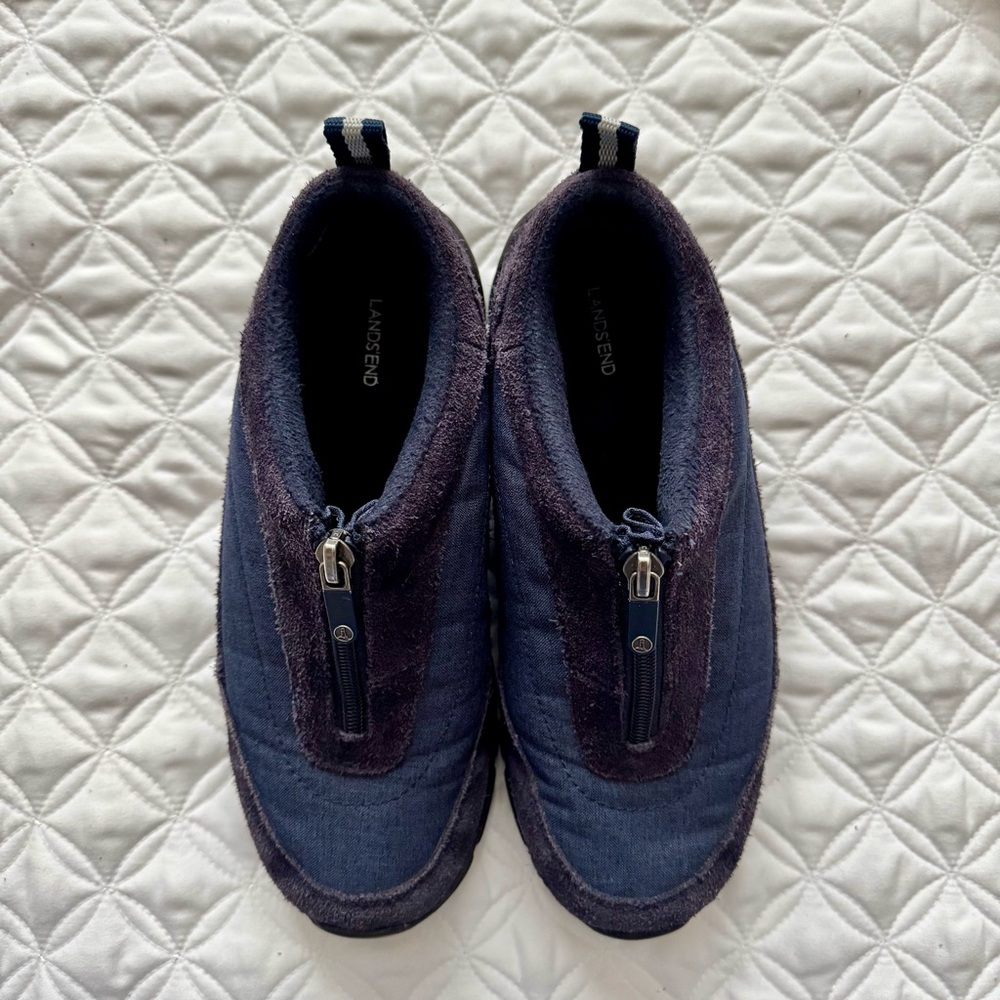 Lands' End All Weather Zip Up Sneaker Boots Mocs Suede Navy Size 6